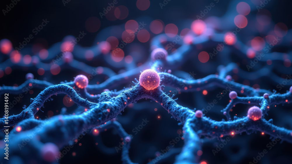 Poster this is a colorful microscopic image of neurons with glp-1 receptors highlighted.