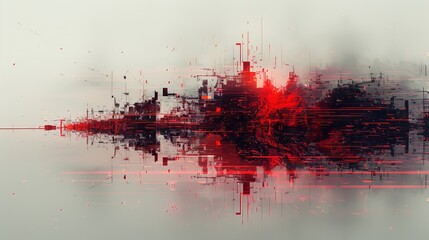 Minimalist Distortion Symbol: Grey Mirror Outline with Red Noise Reflection
