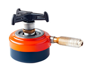 Obraz premium Camping Stove Gas Regulator for Controlled Flame - Isolated on White Background