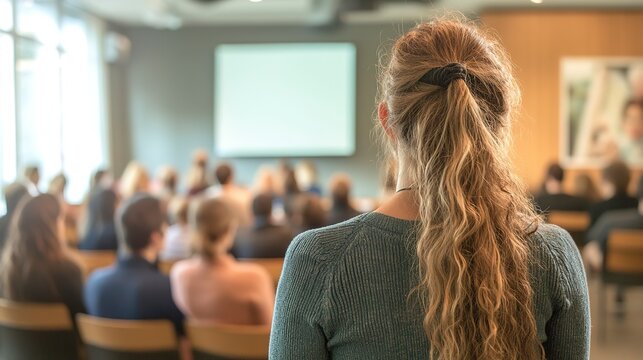 Attendee engaged in medication seminar at conference center during professional learning session
