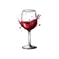 Splashing Red Wine in Elegant Glass - Hand-Drawn Illustration