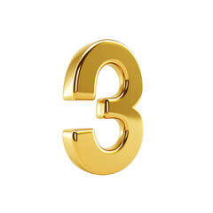 Obraz premium Golden 3D Number Three, Luxury Gold Digit Three Render