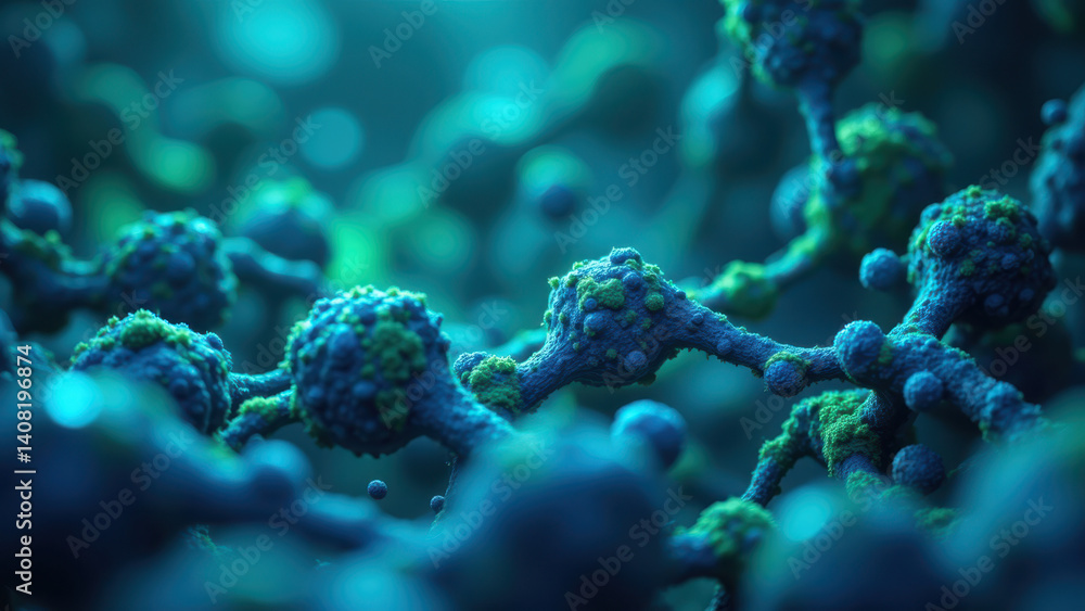 Poster a close-up microscopic view of glp1, a glucagon-like peptide molecule with vibrant colors highlighti