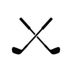 Crossed Golf Clubs Icon, Black Silhouette Design