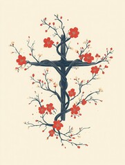 A Floral Easter: Cross and Blossoms Symbolizing Hope and Renewal, celebrating the Easter season with a blend of religious symbolism and the beauty of springtime.