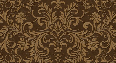 Rich Brown Damask: Elegant Floral Pattern Design AI Generated
