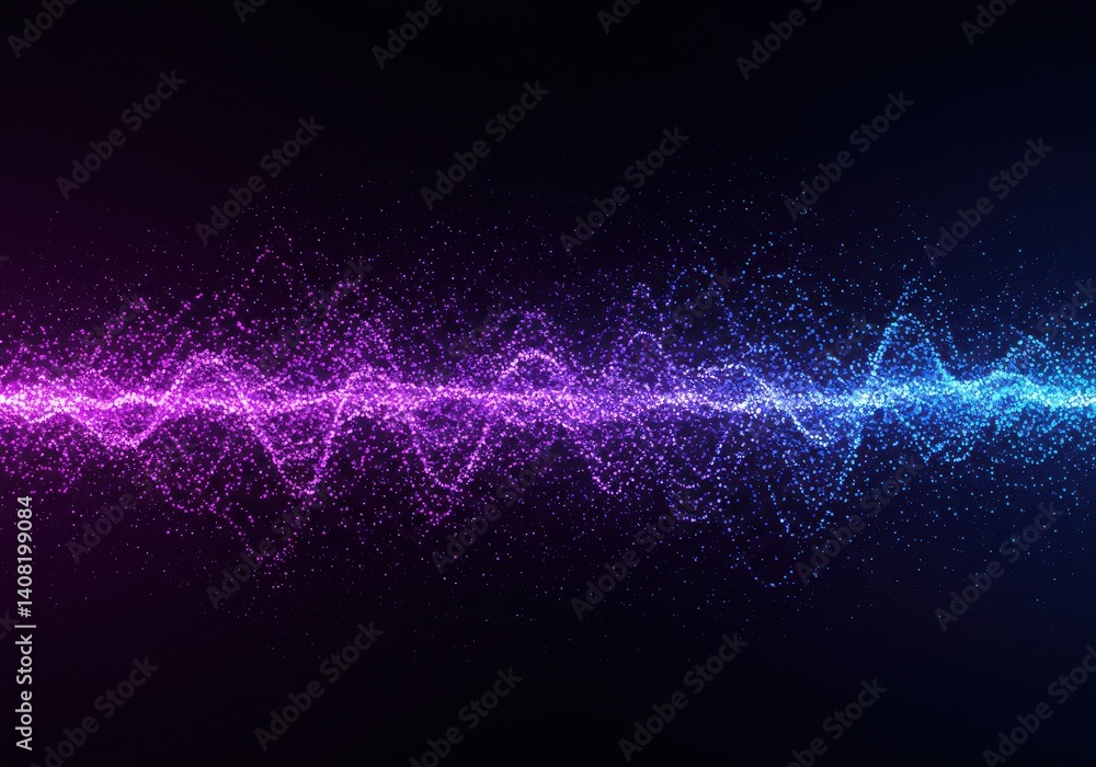 Wall mural abstract glowing wave of particles with purple and blue gradient on a dark background design element