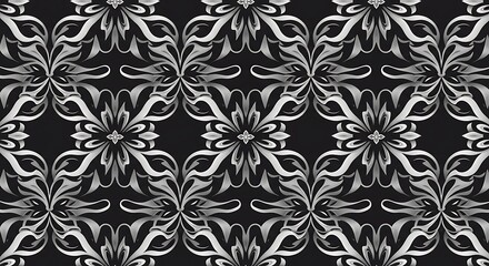 Fototapeta premium Elegant Monochrome Floral Pattern: Intricate Design AI Generated