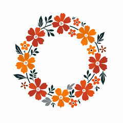 Floral background with flowers, Wreath flowers circle Scandinavian style