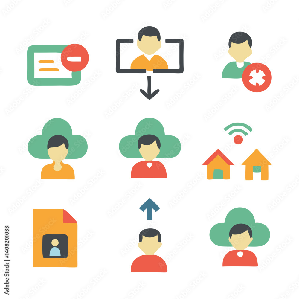 Poster a vibrant collection of user profile icons depicting account management, cloud storage, and network 