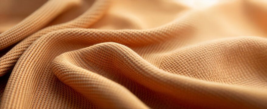 Macro shot of knit and woven textiles in warm tones