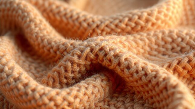 Macro shot of knit and woven textiles in warm tones
