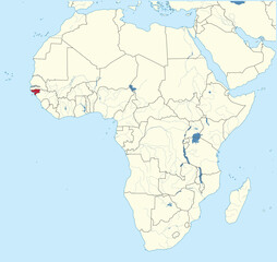 Detailed national location map of GUINEA-BISSAU within the great continent of Africa