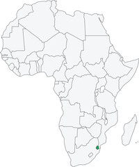 Detailed national location map of ESWATINI within the great continent of Africa