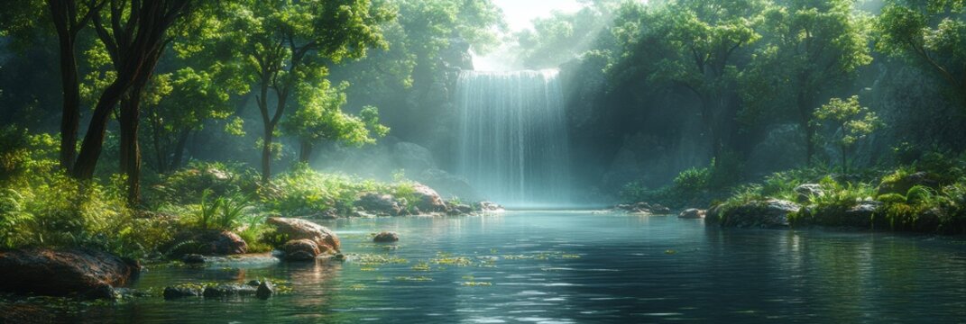Stargate surrounded by alien forest with water and volumetric lighting in a hyper-realistic setting Generative AI