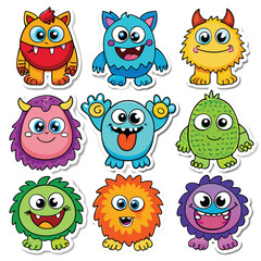 Fototapeta premium Cute Cartoon Monster Stickers