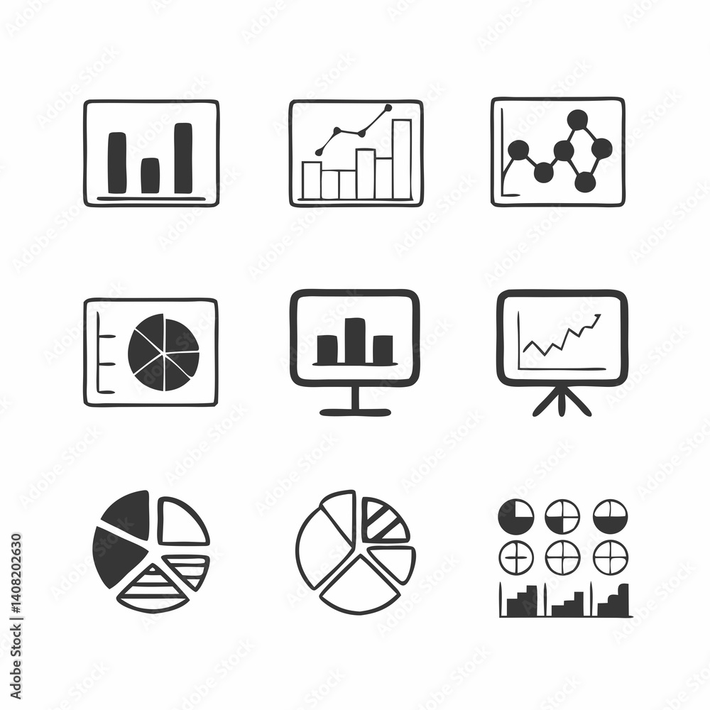 Poster a collection of hand-drawn charts and graphs illustrating data analysis and business insights with s