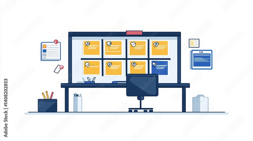 Poster organizing digital workflow home office graphic design modern workspace front view productivity tool