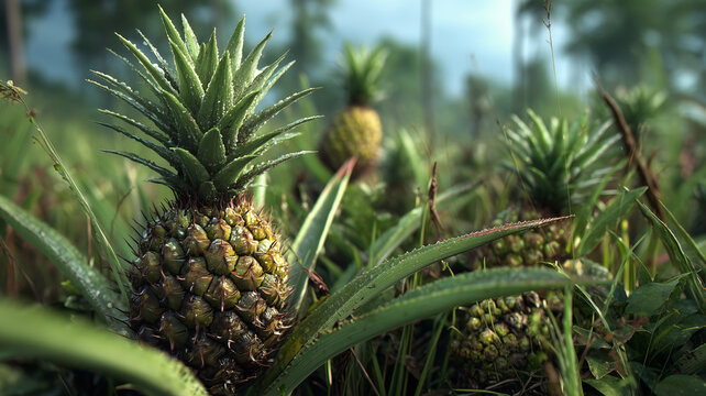 Vibrant pineapple field showcasing growth and texture in lush greenery