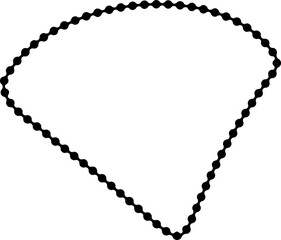 Hollow form outlined with dots forming a sliced circular segment with curved separation.