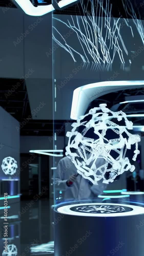 Poster futuristic laboratory with holographic displays and dynamic digital interfaces
