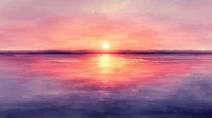 Obraz premium Serene sunset over water. A vibrant, colorful sunset paints the sky and water in soft, pastel hues of pink, orange, and purple.