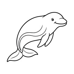 Hand-Drawn Outline Illustration of a Playful Smiling Dolphin Character