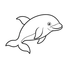 Hand-Drawn Outline Illustration of a Playful Smiling Dolphin Character