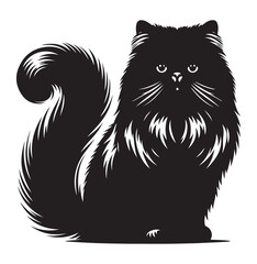 Persian cat silhouette Clipart - Cat Vector illustration in black and white.