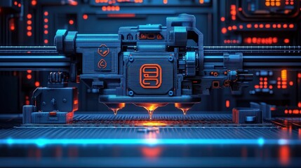 Obraz premium Advanced 3D printer in a high-tech lab, showcasing intricate design and glowing elements