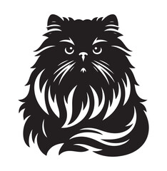 Persian cat silhouette Clipart - Cat Vector illustration in black and white.