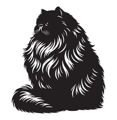 Persian cat silhouette Clipart - Cat Vector illustration in black and white.