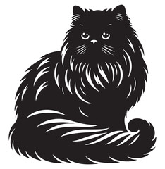 Persian cat silhouette Clipart - Cat Vector illustration in black and white.