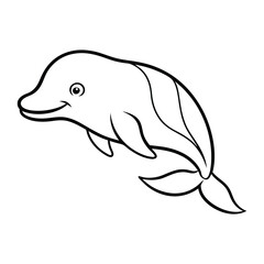 Hand-Drawn Outline Illustration of a Playful Smiling Dolphin Character