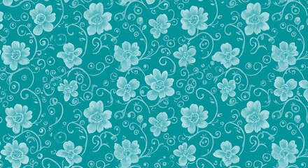 Obraz premium Teal Floral Dreams: Delicate Hand-Drawn Pattern AI Generated