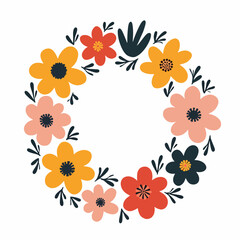 Floral background with flowers, Wreath flowers circle Scandinavian style