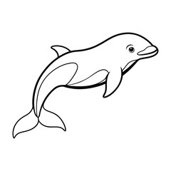 Hand-Drawn Outline Illustration of a Playful Smiling Dolphin Character