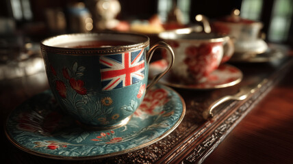 Elegant tea setting for an English lesson on cultural traditions and language
