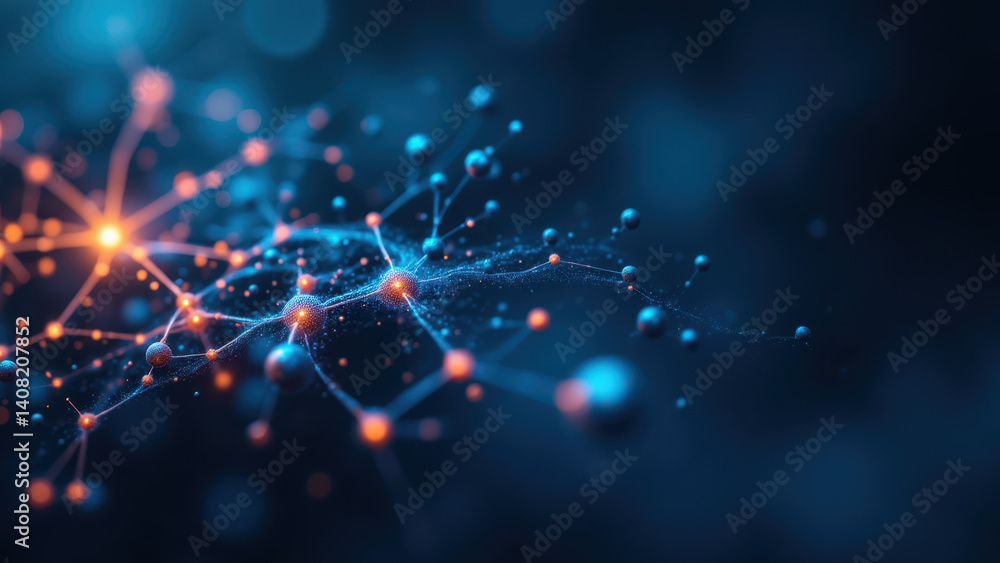 Poster glp1 molecular structure with a dynamic background of blue particles, representing scientific concep