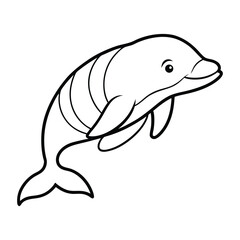 Obraz premium Hand-Drawn Outline Illustration of a Playful Smiling Dolphin Character