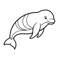 Naklejka premium Hand-Drawn Outline Illustration of a Playful Smiling Dolphin Character