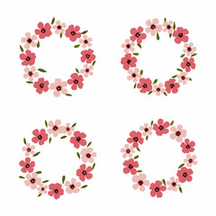 heart made from flowers, Round floral frame of small flower bushes in delicate flowers in the Scandinavian style on a white background
