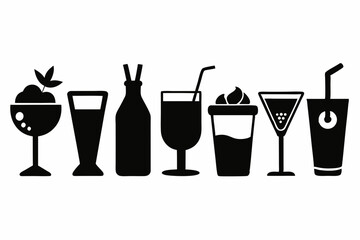 drink icon set silhouette black vector bundle