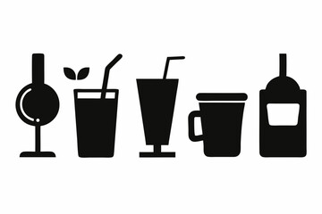 drink icon set silhouette black vector bundle
