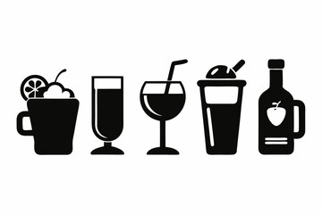 drink icon set silhouette black vector bundle