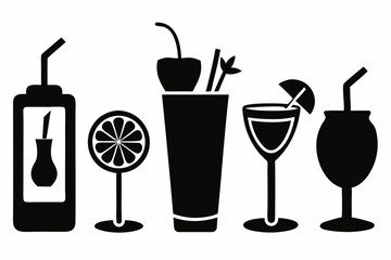 drink icon set silhouette black vector bundle