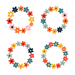 Set of floral elements, Floral background with flowers, Wreath flowers circle Scandinavian style