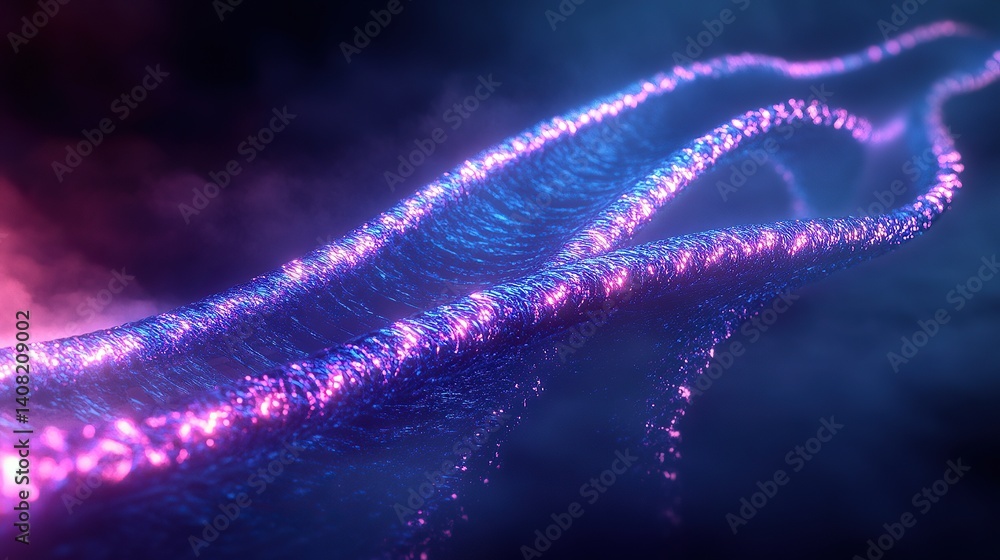 Poster dynamic glowing rods twisting into a double-helix pattern