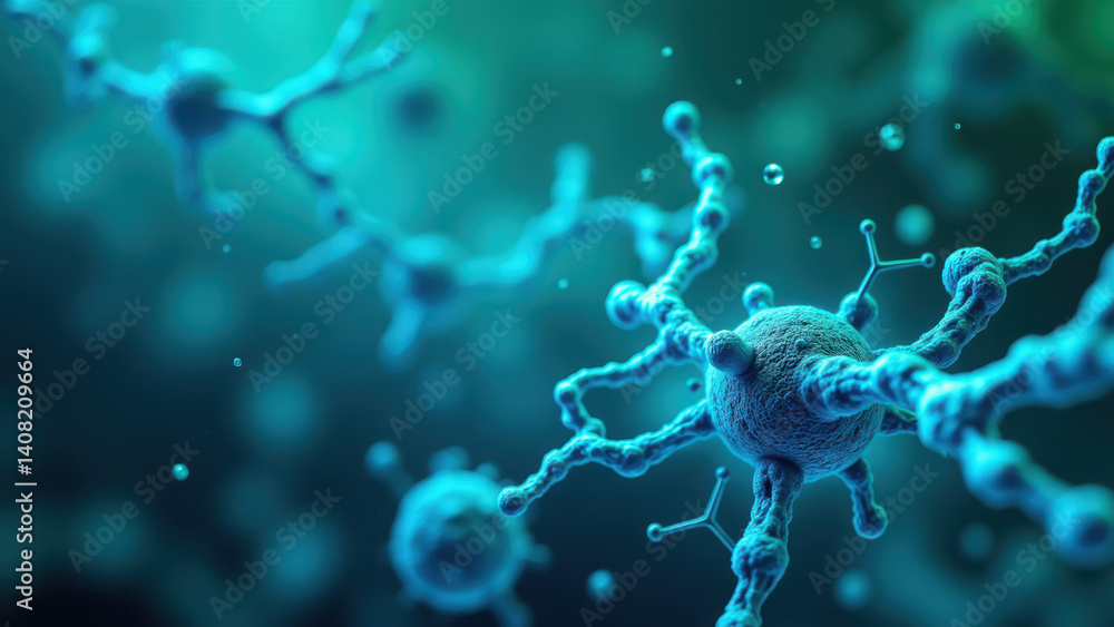 Aufkleber high-resolution microscopic image of a glp-1 molecule interacting with neurons in a brain synapse.
