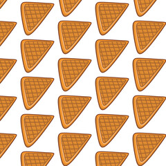 Seamless vector pattern featuring cute waffle characters with smiling faces in a playful, kawaii style. Perfect for kids’ products, packaging, textiles, wallpapers, and digital backgrounds.